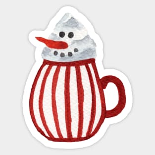 Hot Chocolate Snowman - round red stripe pattern mug Sticker